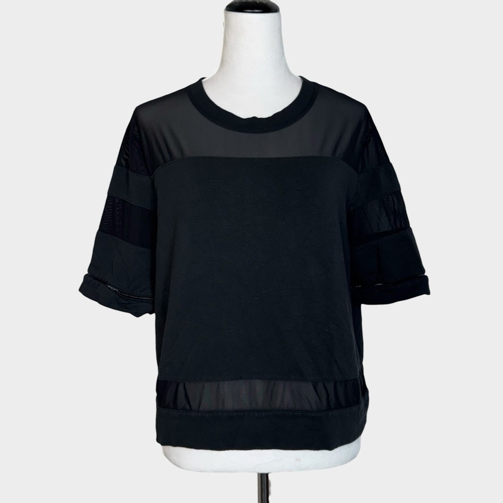 Alo Yoga Mellow Short Sleeve Top No Size Black Mesh Boxy Athleisure Workout Gym